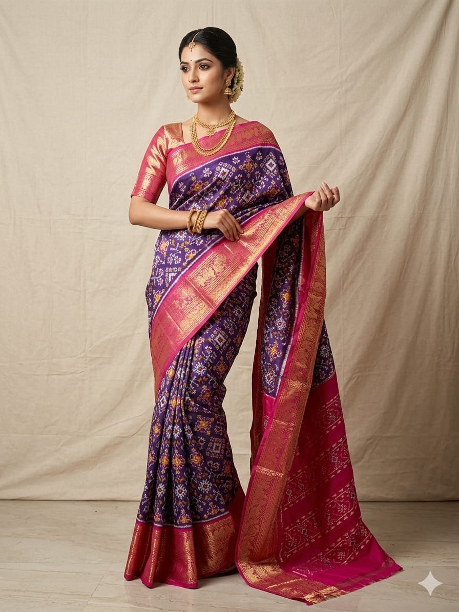 Kanchi border ikat pallu saree - PDLSY23-KBIPIDBDC-01