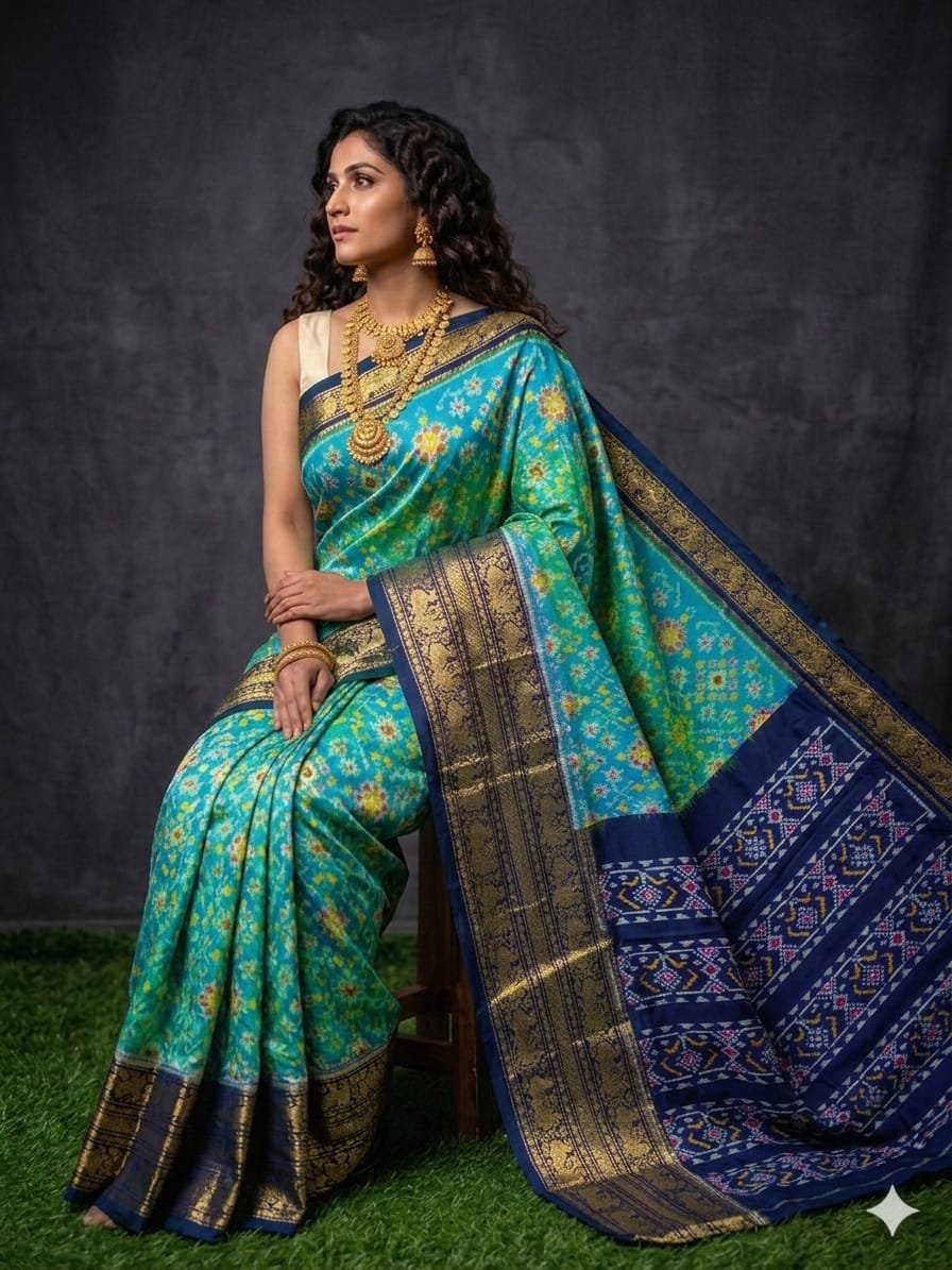 Kanchi border ikat pallu saree - PDLSY23-KBIPIDBDC-10