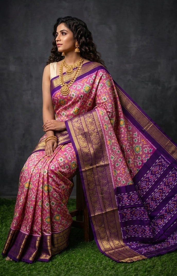 Kanchi border ikat pallu saree - PDLSY23-KBIPIDBDC-13