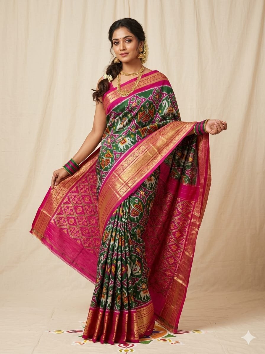 Kanchi border ikat pallu saree - PDLSY30-KBIPIZSCD-02