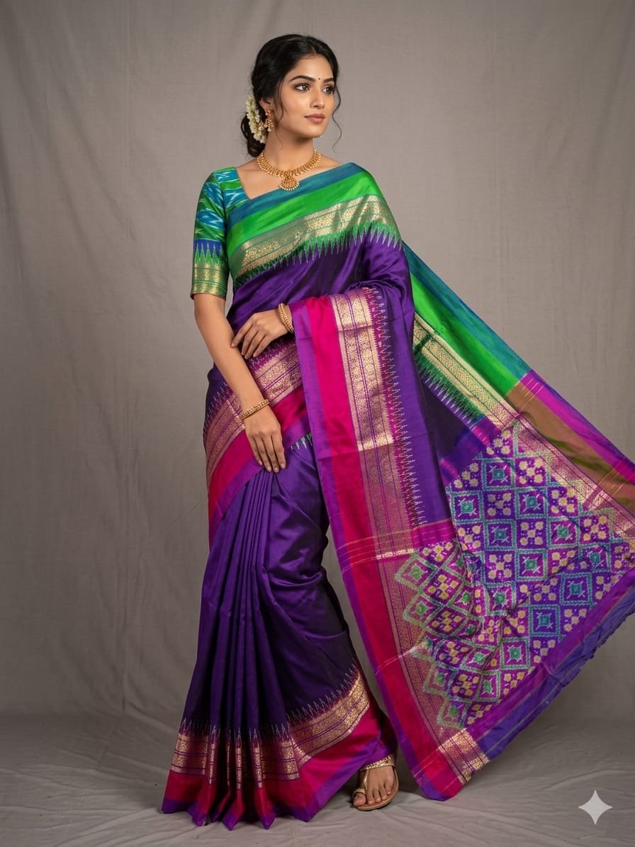 Kanchi border ikat pallu saree - PDLSY31-KBIPCBBCD-01
