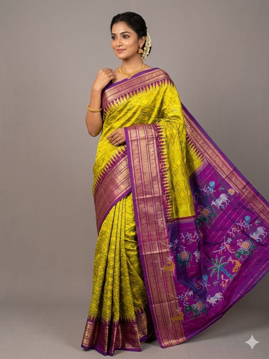 Kanchi border ikat pallu saree - PDLSY31-KBIPCBBCD-07