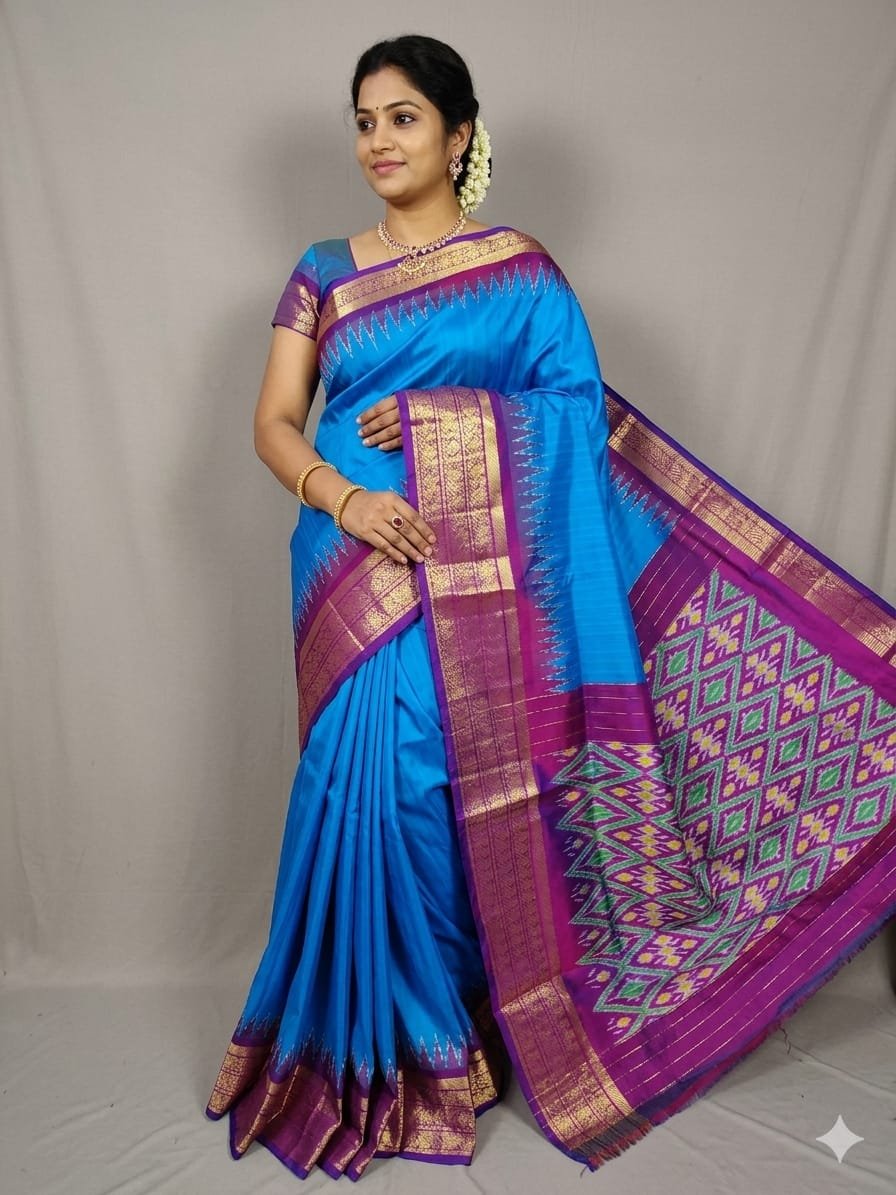 Kanchi border ikat pallu saree - PDLSY31-KBIPCBBCD-11