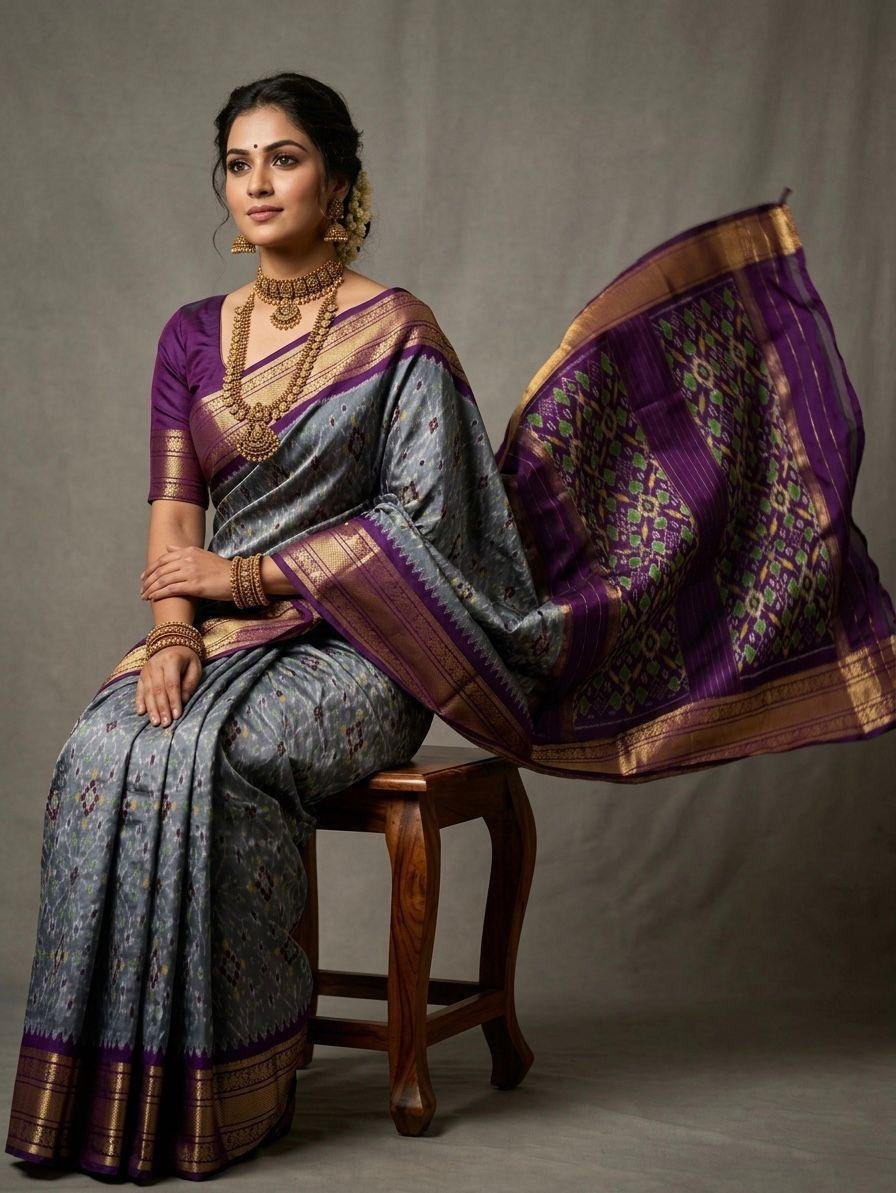 Kanchi border ikat pallu saree - PSNTY14-KBIPIIDCD-02