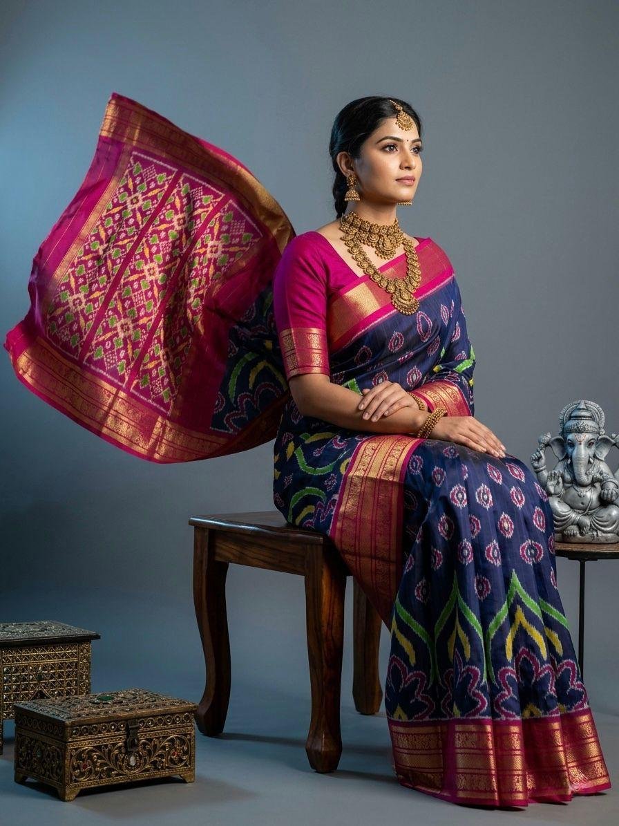 Kanchi border ikat pallu saree - PSNTY14-KBIPIIDCD-06