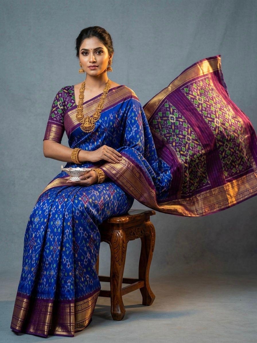 Kanchi border ikat pallu saree - PSNTY14-KBIPIIDCD-07
