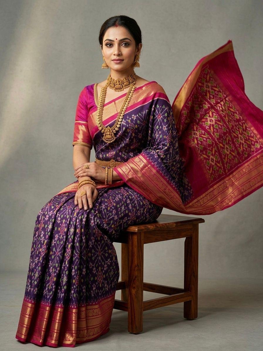 Kanchi border ikat pallu saree - PSNTY14-KBIPIIDCD-08