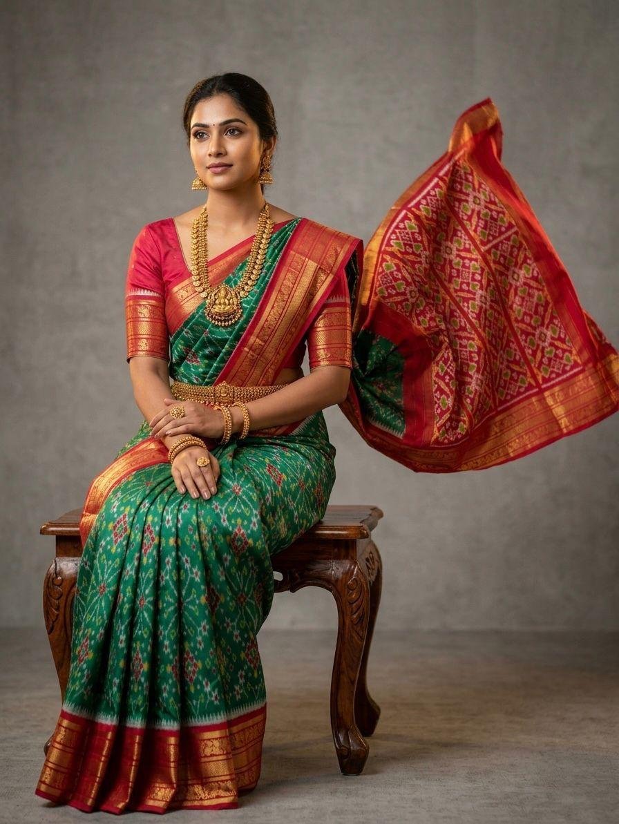 Kanchi border ikat pallu saree - PSNTY14-KBIPIIDCD-10