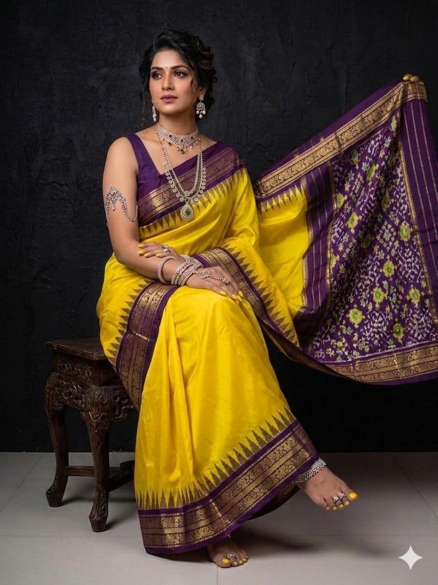 Kanchi border ikat pallu saree - PSRGY06-KBIPCNFDD-01