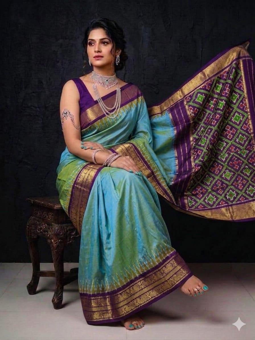 Kanchi border ikat pallu saree - PSRGY20-KBIPDNFDC-02