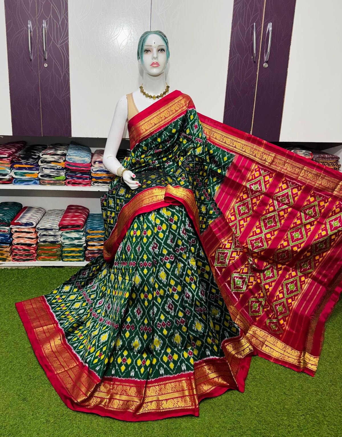 Kanchi border ikat pallu saree - PSRGY20-KBIPICSCC-01