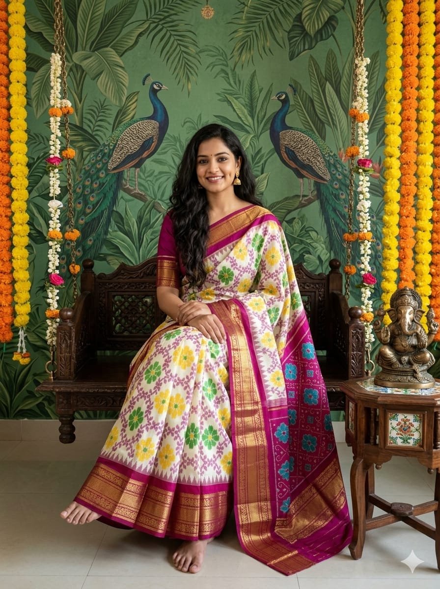 Kanchi border ikat pallu saree - PSTHY28-KBIPIDBCC-02
