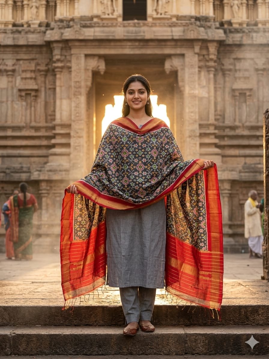 Silk Dupatta - PGMRY26-ISDPDEZCD-06