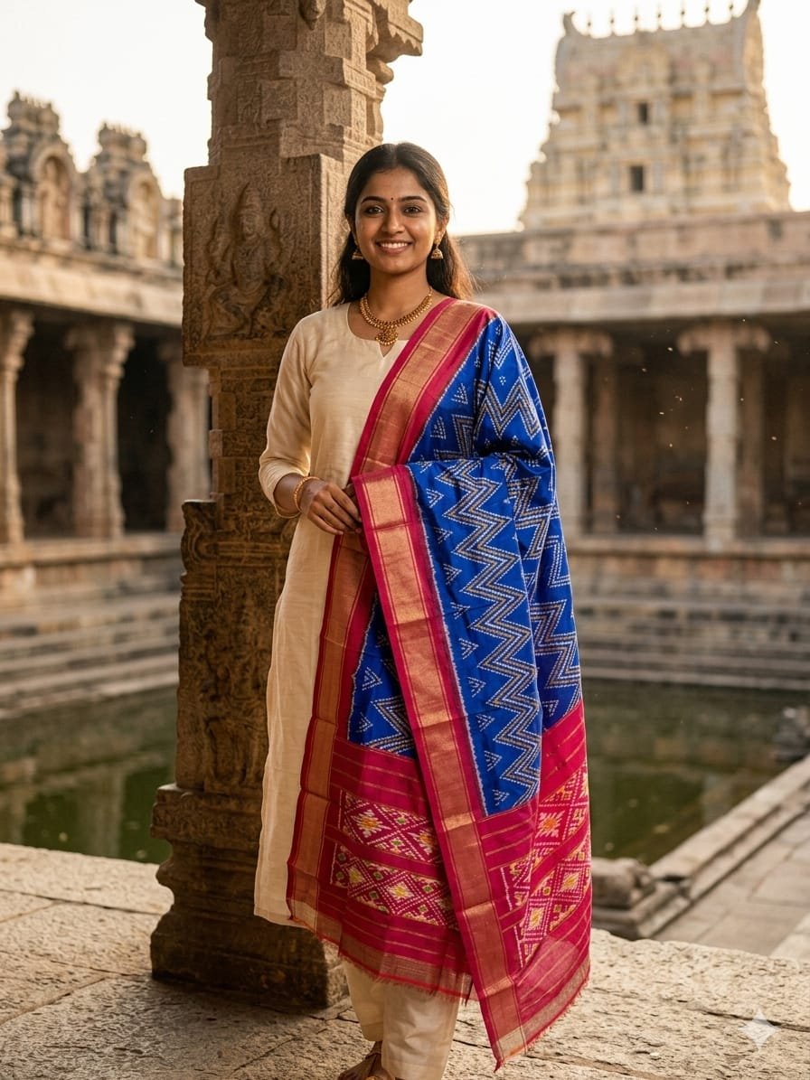 Silk Dupatta - PGMRY26-ISDPDEZCD-23