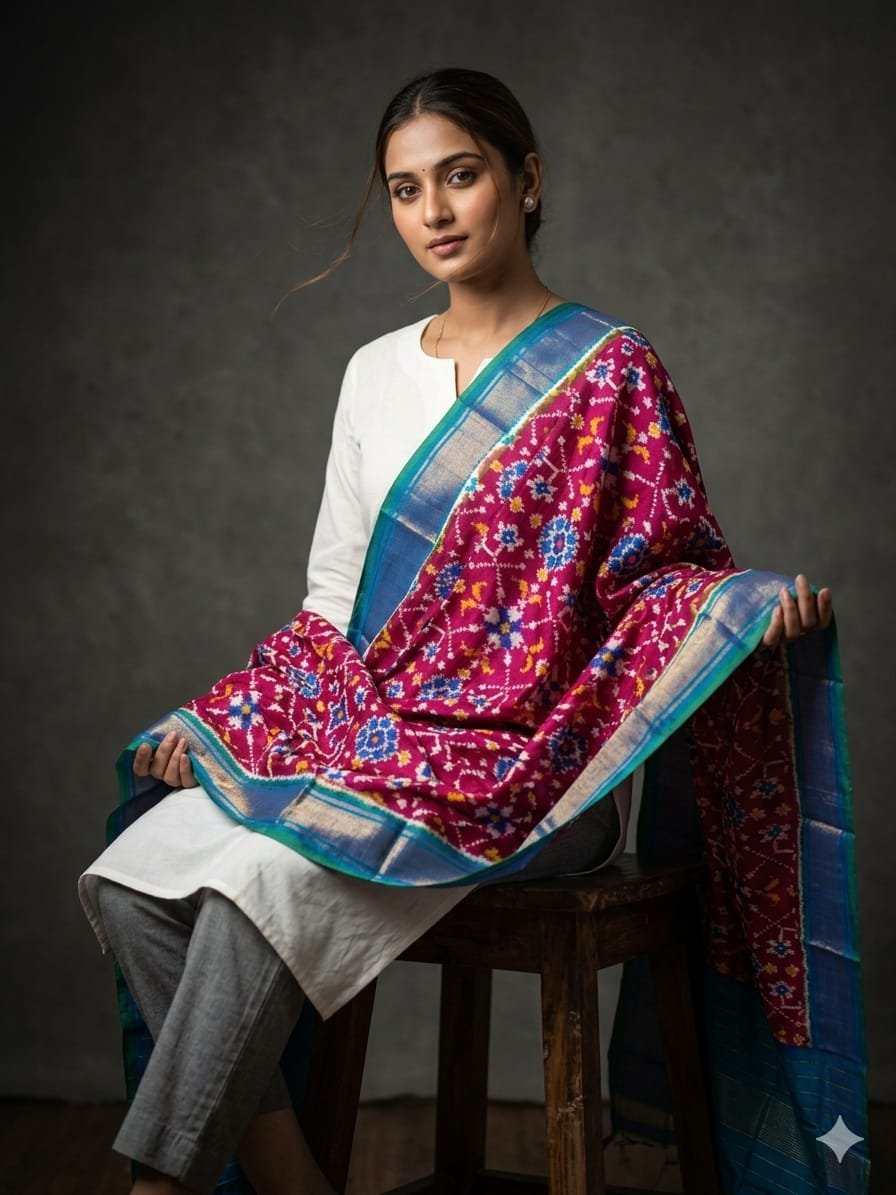 Silk Dupatta - PGMRY26-ISDPDEZCD-37